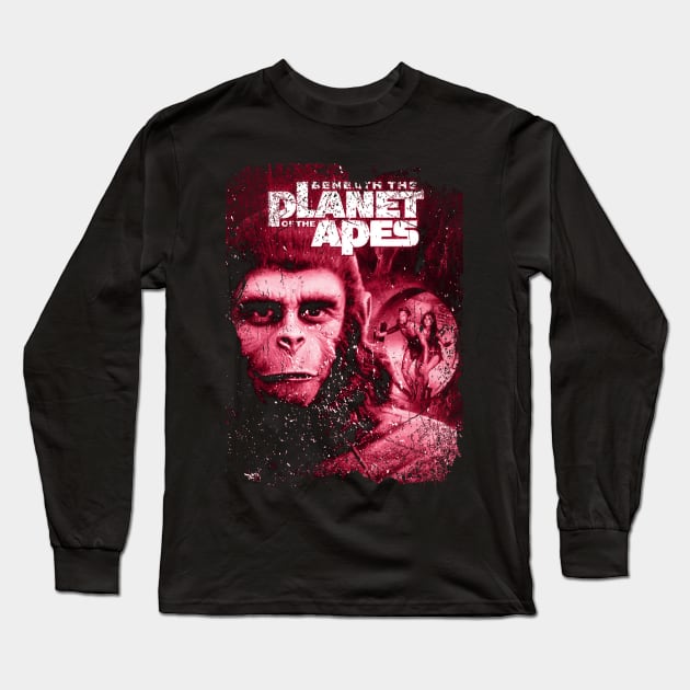 Dark Depths of Desolation Beneath The Planet Of The Apes Long Sleeve T-Shirt by Skateboarding Flaming Skeleton